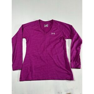 Under Armour Heat Gear Long Sleeve V-Neck Athletic Top Women's Size Small Pink